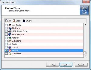 Analyzer Report Wizard - Selecting the 'Blocked' Summary as a Filter