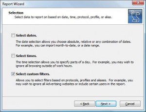 Analyzer Report Wizard - Select Custom Filters