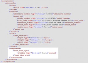 Disabling the host time synchoption option in a .vmc file