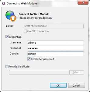 Connect to Web Module dialog