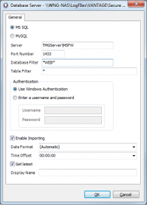 Importing Microsoft Forefront TMG SQL Express Log Files - Enter Server Details