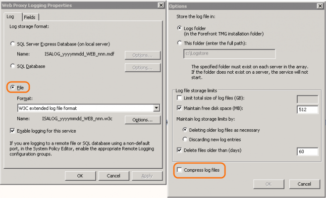 TMG Log Settings