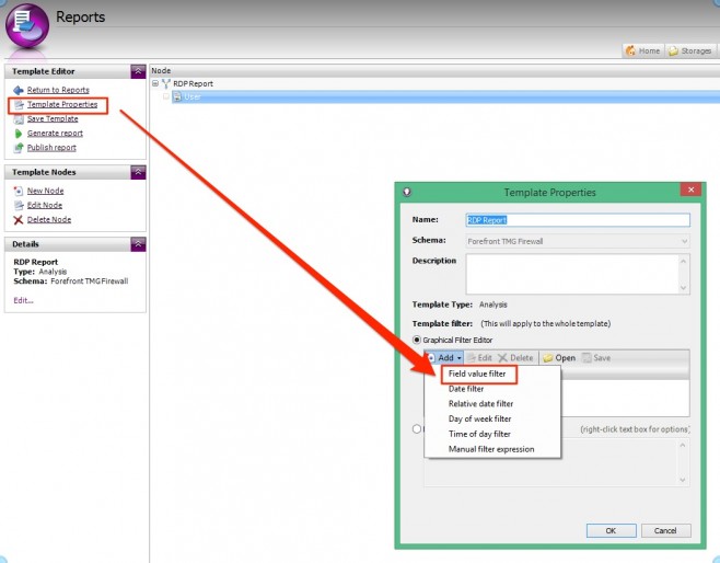 RDP Report -Adding Filter To Template Properties