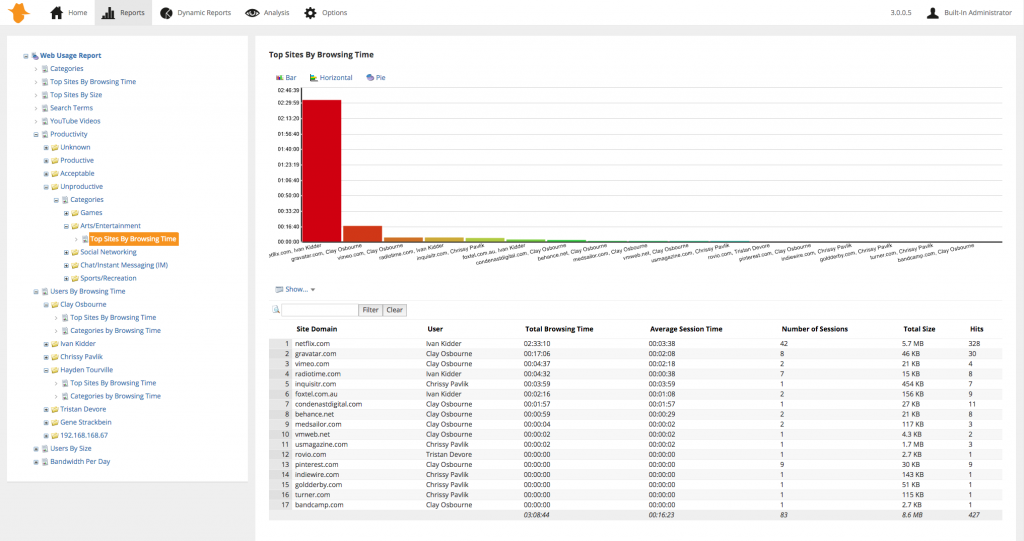 Web Usage Report - Websites for each category