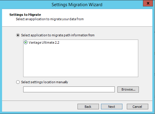 Settings Migration Wizard - Select Application