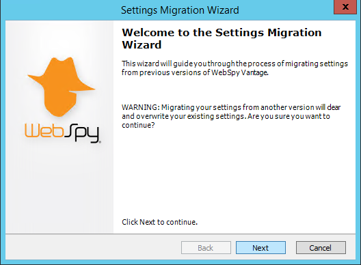 Settings Migration Wizard - Welcome Page
