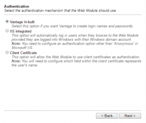 Web Module Initial Configuration Wizard - Authentication