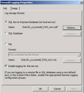 Forefront TMG Logging Properties